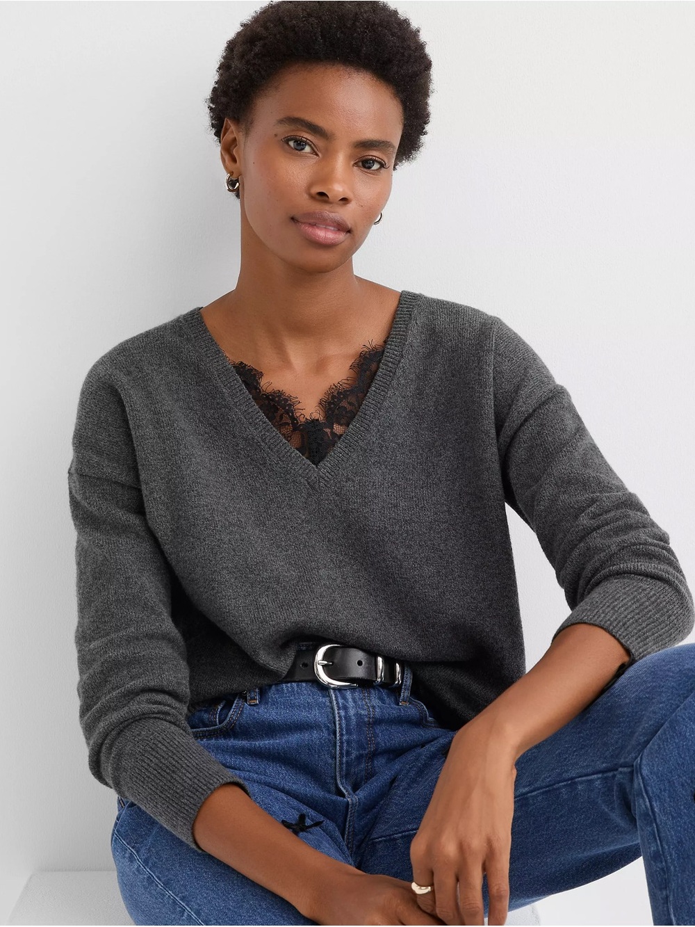 LOFT Dark Gray V-Neck Sweater